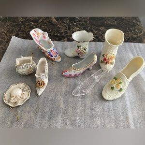 Miniature Decorative Shoes Heels & Purse Figures Porcelain Ceramic Lot of 9